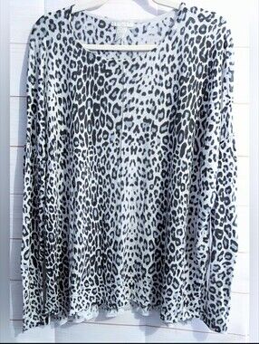 Nwot H&M Light Gray 🩶 And Blue 💙 Leopard Print Long Sleeve Top Size medium